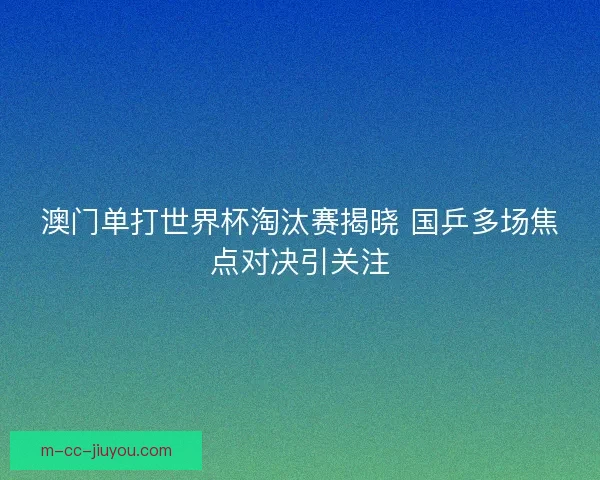 澳门单打世界杯淘汰赛揭晓 国乒多场焦点对决引关注